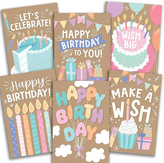 Hadley Designs Happy Birthday Cards Bulk with Envelopes - 24 Assorted Birthday Cards for Kids & Adults, Bulk Greeting Card Pack for Office, Blank Generic Bday Notecards with Envelopes, Designed in USA