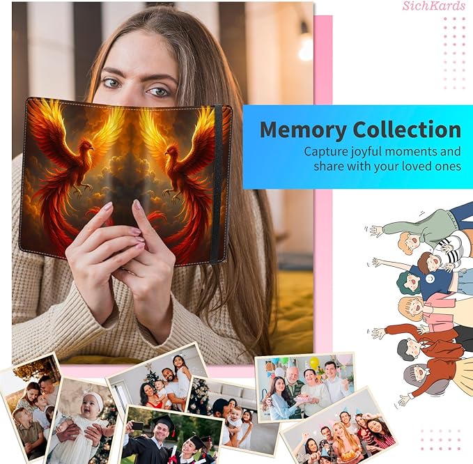 Photo Album 4x6-120 Photos Capacity,PU Leather Cover with Elastic Band,High Definition Waterproof PP Pages for Family Wedding Anniversary Baby Record,Phoenix Flame Bird