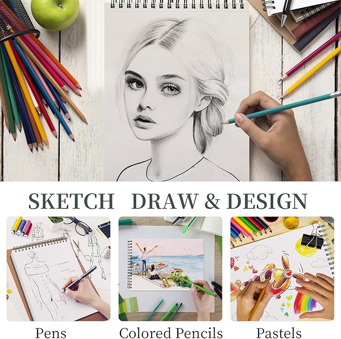SuFly Sketch Book for Kids, 9"x12" Sketch Pad, 100 Sheets Top Spiral Sketchbook, 68lb/100gsm Acid-Free Drawing Paper Pad, Sketch Pads for Drawing for Adults, Ideal for Beginners, Artists & Teen.