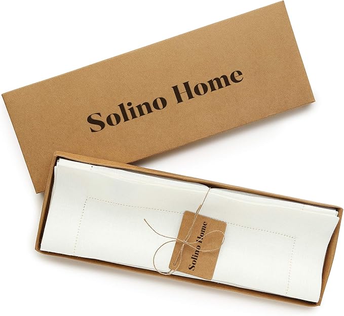 Solino Home Square Placemats Set of 4-100% Pure Linen Ivory Cloth Placemats 14 x 14 Inch - Classic Hemstitch, Machine Washable Place Mats for Spring, Easter