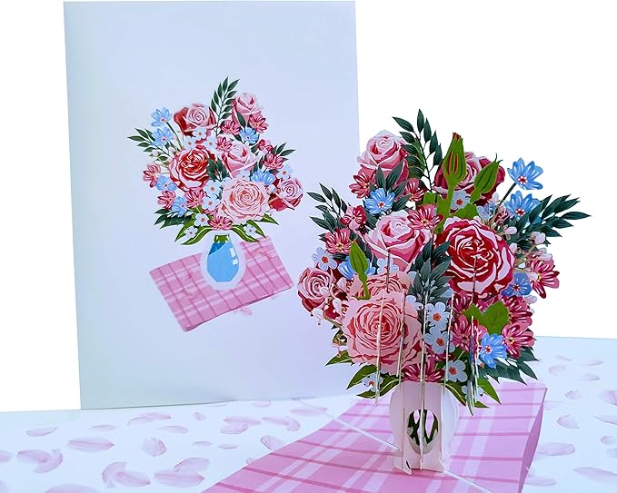 iGifts And Cards Springtime Roses Bouquet 3D Pop Up Greeting Card - Mothers Day, Anniversary, Happy Birthday, Thinking of You, Elegant, I Love You, Friendship, Special Occasion, Thank You, Cute, Fun