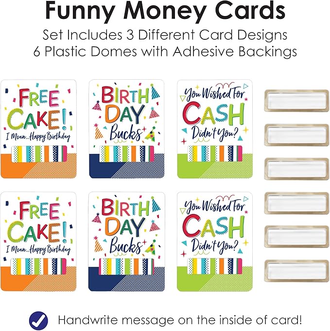 Big Dot of Happiness Cheerful Happy Birthday - DIY Assorted Colorful Birthday Party Cash Holder Gift - Funny Money Cards - Set of 6