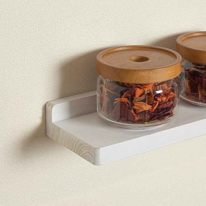 Freezing point Floating Shelves for Wall Set of 2 Natural Wood 16Inch Wall Shelf Decor Plant Display Collectibles Mounted Kitchen Bathroom Bedroom Corner Decorative Storage Stand White