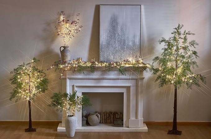 Hairui Red Berry Branches with Lights 32IN Battery Operated and USB Plug in, Lighted Willow Branches with Timer 80 LED Fairy Lights for Home Christmas Decoration Inside