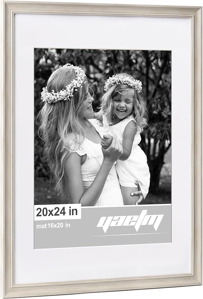 Yaetm 20x24 Picture Frame Matted to 16x20 Set of 2, 1.4" Wide Molding & Rustic White Frames for Wall Gallery, Horizontal and Vertical Wall Mount (2 pack, White)