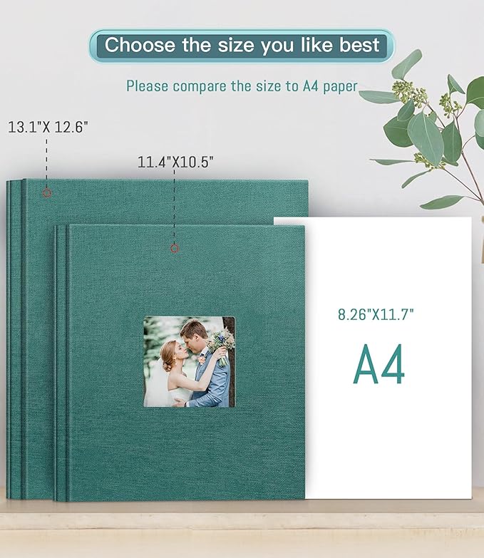 popotop Photo Album Self Adhesive with Picture Display Window,60 Pages DIY Scrapbooking Supplies Kit for 4x6 8x10 Picture,Linen Cover Memory Book for Baby Wedding, with Scraper and Metallic Pen
