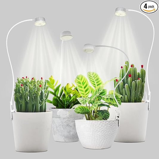 Shyineyou Small Grow Lights for Indoor Plants Full Spectrum,Plant Lights for Indoor Growing, Clip on Plant Grow Light with 3/9/12H Timer for Succulents,Small Plants, 4-Pack