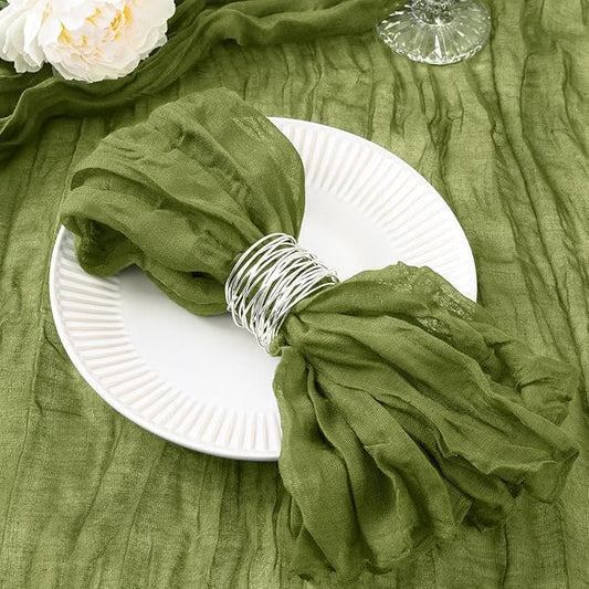 12 Pack Olive Green Cheesecloth Napkins Spring Cloth Napkins Set of 12 Olive Dinner Napkins Bulk 21x21 Inches for Wedding Bridal Shower Baby Shower Valentine's Day