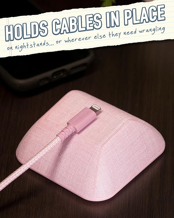 Smartish® Magnetic Cord Holder - Cable Wrangler Organizer with Magnet Clips for Charger Management on Desktop, Nightstand, or Side Table for All Cables, USB-C, Lightning Cables - I'm Blushing
