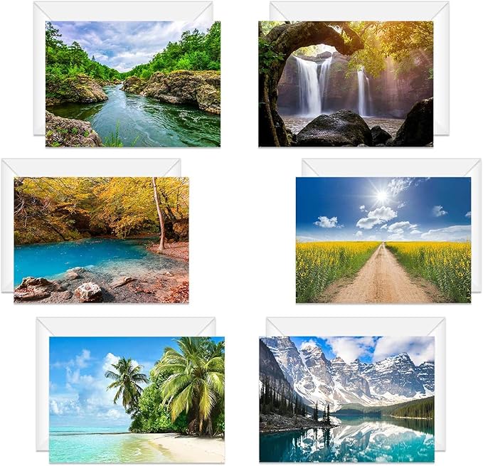 Beautiful Scenery Generic Note Card Pack / 24 Nature Greeting Cards With White Envelopes / 6 Breathtaking Outdoor Scenery Designs / 4 5/8" x 6 1/4" All Occasion Sympathy Cards