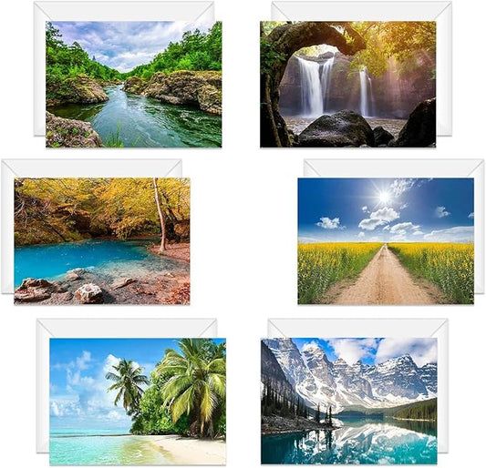 Beautiful Scenery Generic Note Card Pack / 24 Nature Greeting Cards With White Envelopes / 6 Breathtaking Outdoor Scenery Designs / 4 5/8" x 6 1/4" All Occasion Sympathy Cards