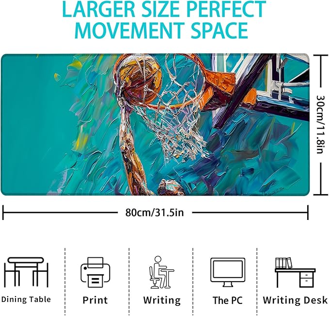 Basketball Gaming Mouse Pad, Mouse Pad, Desk Mat, Non-Slip Rubber Base MousePads for Computers Laptop Office School Home Accessories Decor Gifts 31.5" x 11.8"