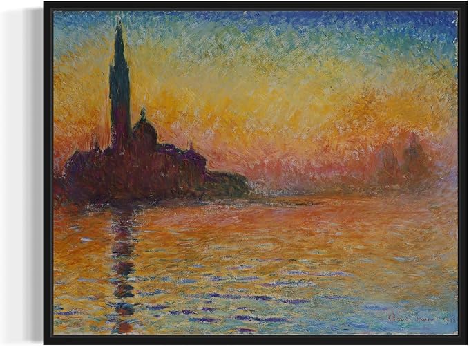 San Giorgio Maggiore Claude Monet Wall Art Print Poster, Impressionist Painting Wall Art Wall Decor, for Bedroom and Living room Bathroom Decor 115 (San Giorgio Maggiore, 8 x 10 inches, Black Frame)