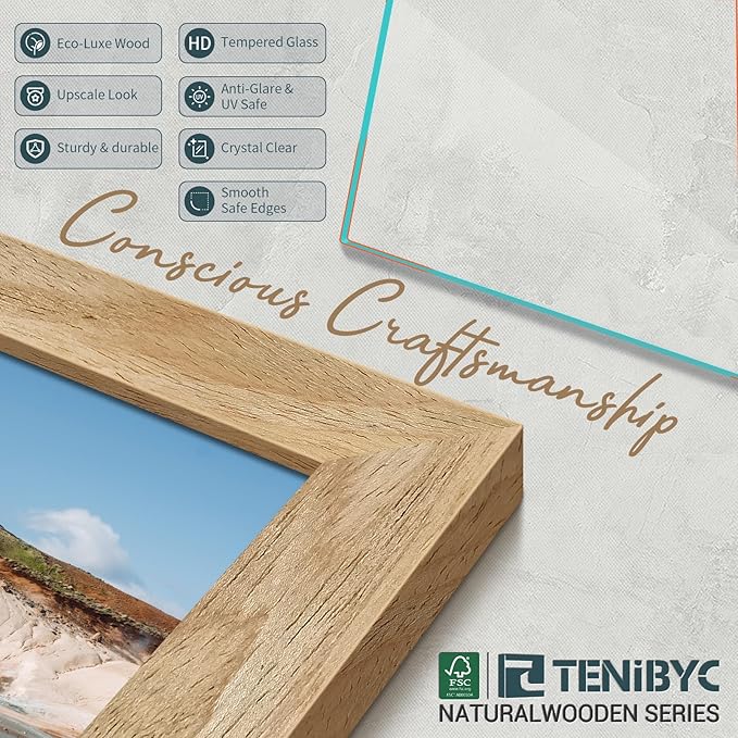 16x20 Poster Frame 4 Pack, Natural Solid Wood Picture Frame, HD Tempered Glass, Wall Gallery Frame