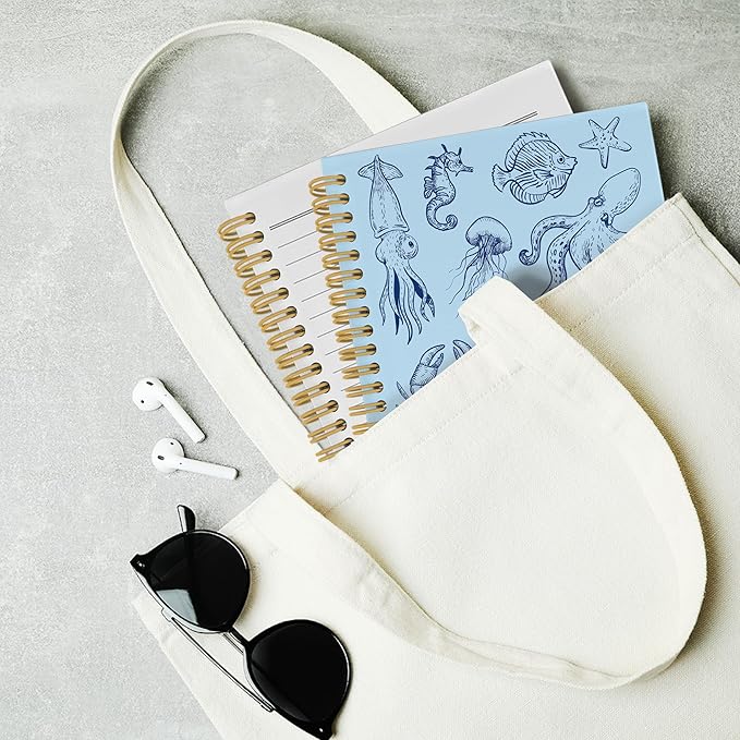 Blue Journal Notebook - Ocean Sea Life Coastal Themed Aesthetic Notebooks College Ruled for Office School Classroom, Gifts for Women Girls Kids, Hardcover Spiral Notebook 5.5"x8.3"