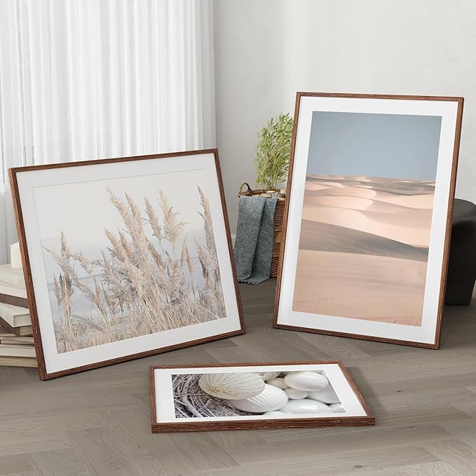 20x28 Oak Wood Picture Frame, 20"x28" Poster Frame for Wall, 20x28 Picture Frame with Mat for 16x24, Solid Oak Wood Photo Frame 20 x 28 with Tempered Real Glass (Walnut Color, 1 Pack)