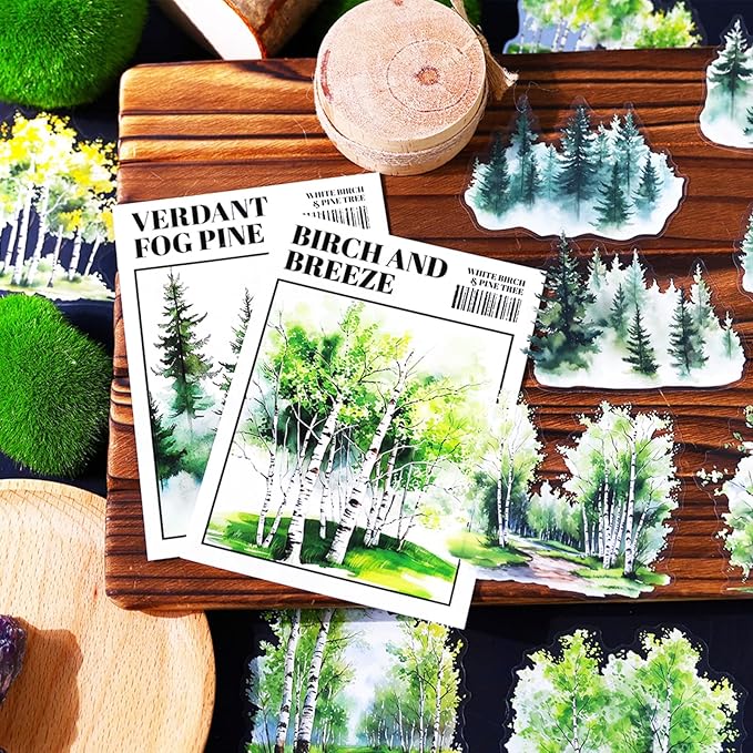 120 Pieces Botanical Tree-Themed PET Sticker, Christmas Tree Pine Tree Forest Scenery Stickers for Scrapbooking, Journaling, Creative Journal Supplies, and DIY Crafts