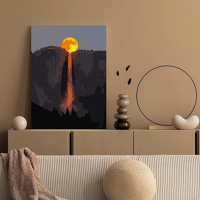 Painting by Numbers Kit for Adults Beginner,Super Moon Waterfall Paint by Numbers Easy for Adults,Adult Paint by Number Kits on Canvas,Number Painting Acrylic Oil Painting Home Wall Decor 15.8X19.7 In