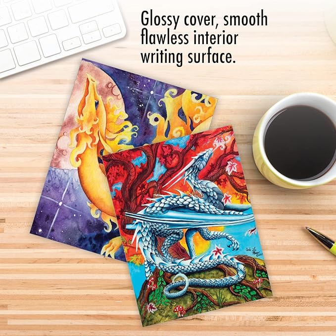 The Best Card Company - 10 Blank Note Cards (4 x 5.12 Inch) - Fun Mythical Fantasy Cards, Assorted Greetings Boxed - Dragon Dreams AM6293OCB-B1x10