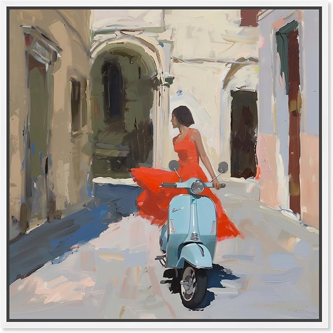 Art Remedy Venice Visits Canvas Classic Landscape Art, White Frame, 20" x 20"