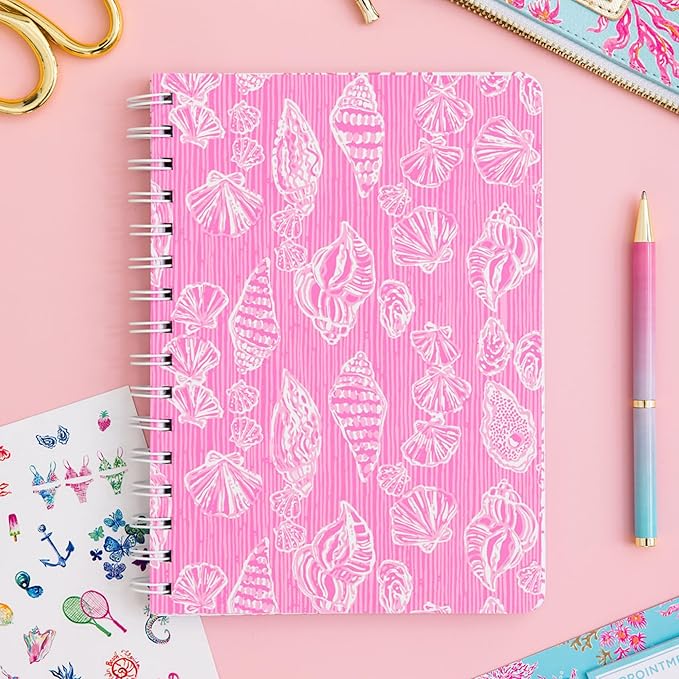 Lilly Pulitzer Hardcover Mini Spiral Notebook, 8.25" x 6.5" Small Journal with 160 College Ruled Pages (Rousseau Pink Cute as Shell)