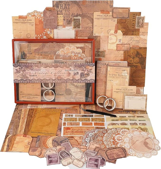 Funto Scrapbooking Kit (202 PCS), Vintage Collection-Retro Travel, Perfect for Bullet Scrapbooking Materials, Planner DIY Arts Craft Collage