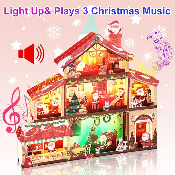 Christmas Cards, Light and 3 Music Merry Christmas Card, 3D Pop Up Xmas Greeting Card for Women Men Kids Husband Wife Mom Dad Daughter