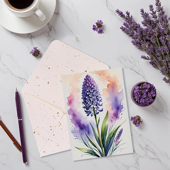 Elegant Blank Inside Greeting Card with Envelope, 5x7 Inch Watercolor Hyacinth Card – All Occasion, Birthday, Sympathy, Thank You - Single Card