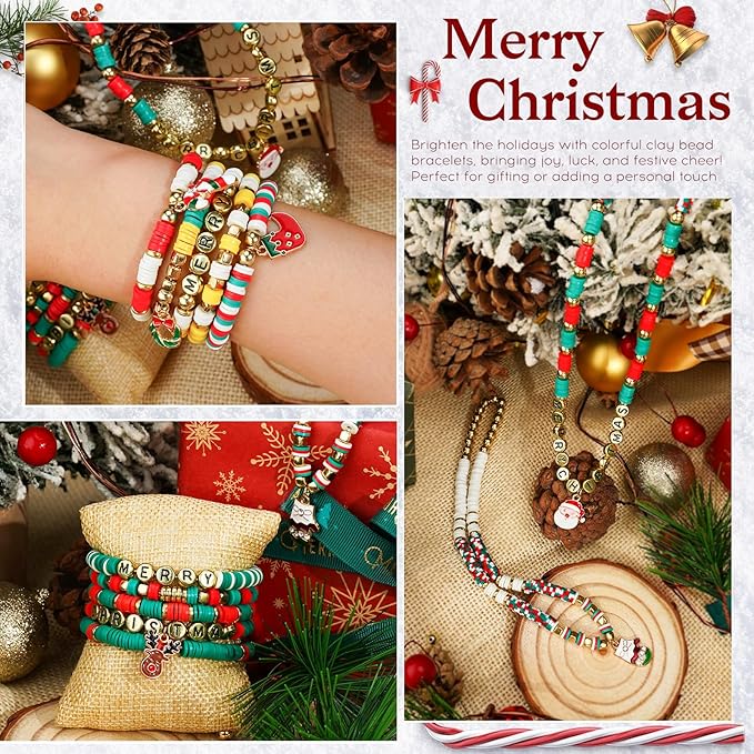 Gionlion Christmas Gifts for Kids Girls - 24 Colors Clay Beads Bracelet Making Kit, Christmas Crafts Toys DIY Arts and Crafts for Kids Age 6-13
