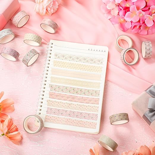 12 Rolls Watercolor Floral Washi Tape Set 15 mm Vintage Dusty Pink Decorative Masking Tape for Arts DIY Craft Scrapbook Envelope Party Supplies Gift Wrapping
