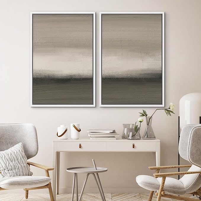 SIGNWIN Framed Canvas Print Wall Art Set Minimalist Neutral Gradient Illustration Modern Art Minimalism Decorative for Living Room, Bedroom, Office - 16"x24"x2 White