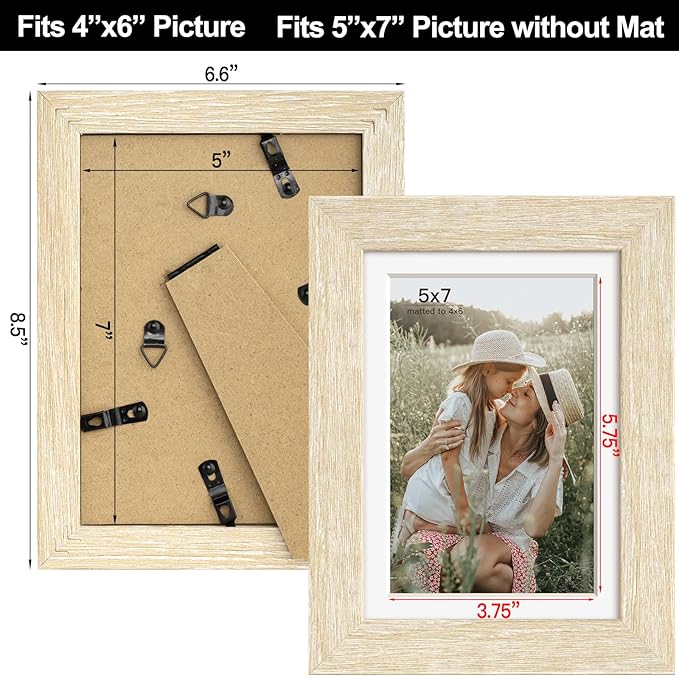 5x7 Picture Frame with Mat for 4x6, Natural Wood Grain 5 x 7 Gallery Wall Picture Frames for Tabletop or Wall Mounting(4 Pack, Natural)