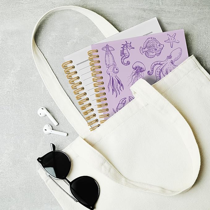 Purple Journal Notebook - Green Ocean Sea Life Coastal Themed Aesthetic Notebooks College Ruled for Office School Classroom, Gifts for Women Girls Kids, Hardcover Spiral Notebook 5.5"x8.3"