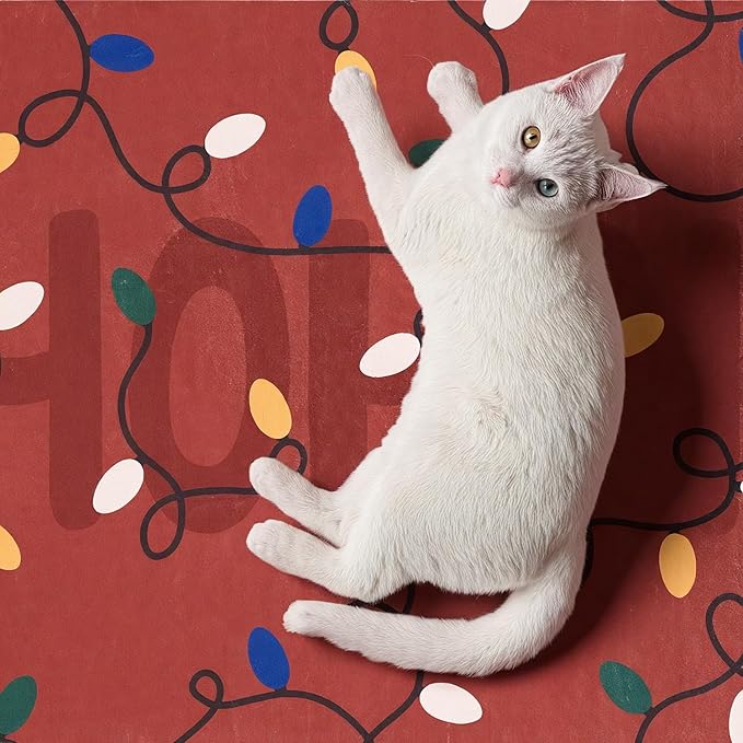 jinchan Jingle Lights Christmas Rug 4x6 for Living Room Bedroom Red Holiday Decorative Rug for Dining Room Foyer Colored String Lights Printed Xmas Decor Washable Non Slip Floor Carpet