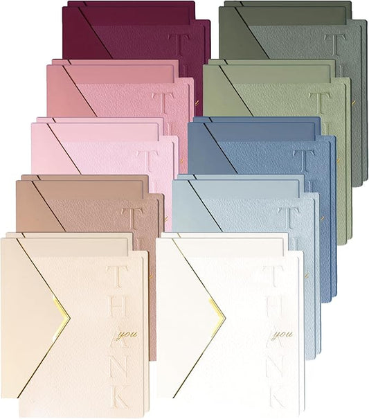 20 Pack Thank You Cards with Envelopes, 4.25×5.5 Inch Textured Thank You Notes, Multicolor with Raised Embossed Letters and Gold Foil Seal Envelopes, Blank Inside for Wedding Baby Shower Business