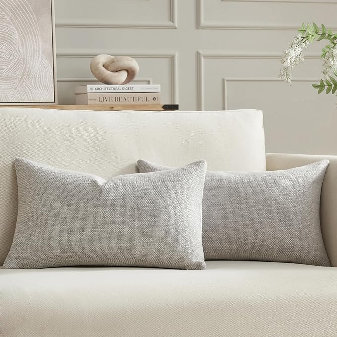 Meekio Set of 2 Linen Look Light Gray Pillow Covers 12x20, Decorative Throw Pillow Covers for Couch, Sofa, Bed & Living Room Decor
