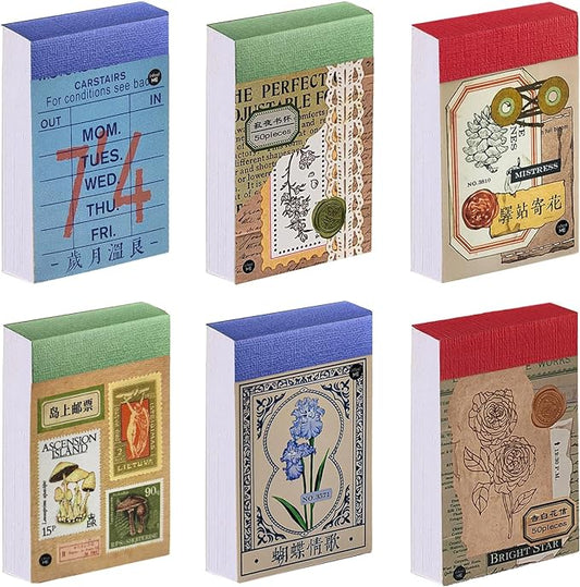 6 Sets 300 Pcs Washi Stickers Book, Vintage Aesthetic Sticker Set for Journaling Scrapbook Decoration Bullet Journal,Stamps Flowers Ticket Theme Stickers for Art Diary Craft Planner