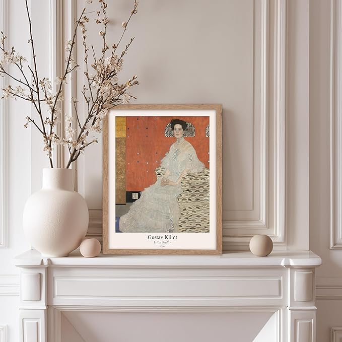Poster Master Vintage Gustav Klimt Poster - Retro Fritza Riedler Print - Art Nouveau - Portrait Art - Symbolism Art - Aesthetic Art - Classic Painting - Living Room Decor - 11x14 Beige Framed