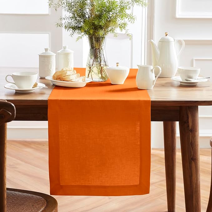 Solino Home Linen Table Runner 60 Inches - 100% Pure Linen Pumpkin Table Runner 14 x 60 Inch Ideal for Dresser and Coffee Tables - Sonoma