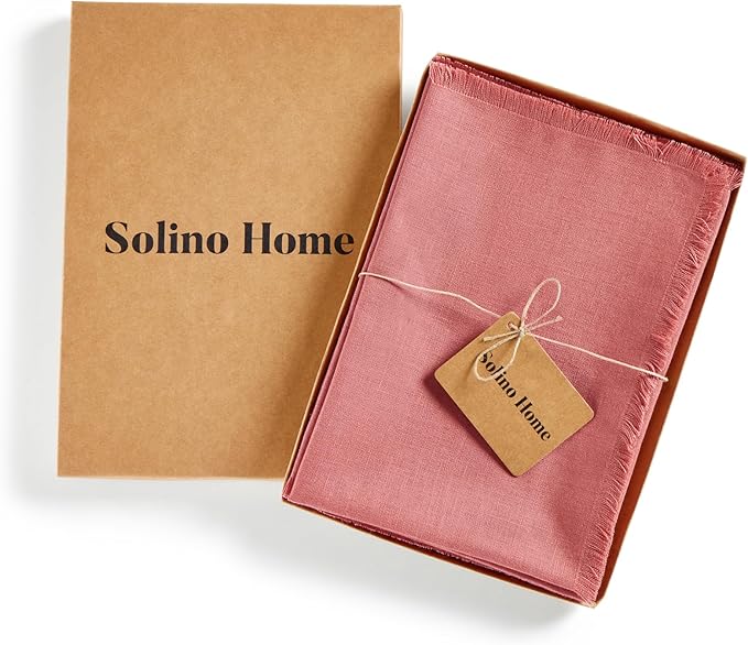 Solino Home Dusty Rose Linen Napkins Set of 4-100% Pure Linen Fringe Dinner Napkins 20 x 20 Inch for Valentines, Spring, Easter