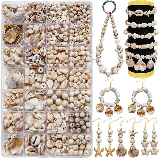 680+Pcs Ocean Beads for Bracelets Making Kit, Imitation Boho Ocean Beach Shell Bead Charms Starfish Beads Summer Sea Dangle Pendant for Jewelry Making Necklace Earring Bracelet Anklet DIY Craft
