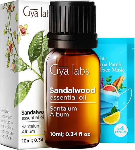 Gya Labs Sandalwood Essential Oil - 0.34 Fl Oz - for Hair, Skin, Diffuser, Aromatherapy & DIY Candle Making Scent