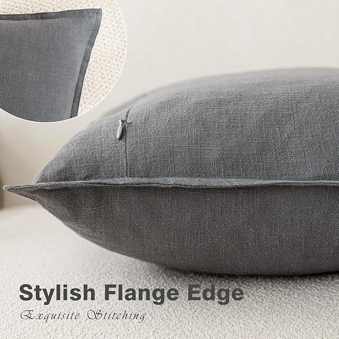 Foindtower Pack of 2, Decorative Linen Soild Throw Pillow Covers Soft Accent Lumbar Cushion Case Boho Farmhouse Pillowcase for Chair Couch Sofa Bedroom Living Room Home Decor 12 x 20 Inch Grey
