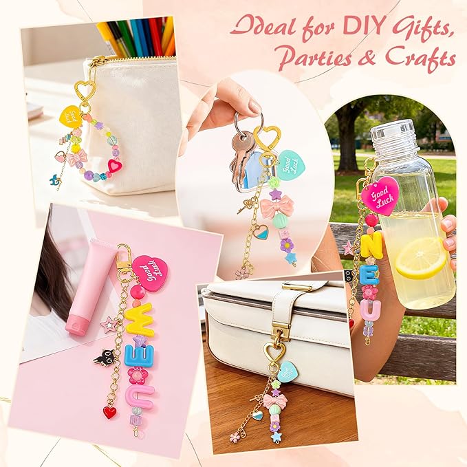 Ecoofor 451 Pcs Keychain Making Kit for Kids & Adults – Includes 25 Keychain Clips, 30 Extender Chains, 162 Charms, Beading Accessories, Jewelry Pliers – DIY Bag Charms & Jewelry Craft Kit Supplies