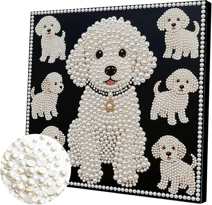 DIY Pearl Painting Kit with Wooden Frame, 3D Plastic Pearl Gemstone Ocean Art Craft for Adults Beginners, Diamond Art Kits for Adults, Home Wall Decor Ready Gift for Women(Puppy)(30 * 30cm)