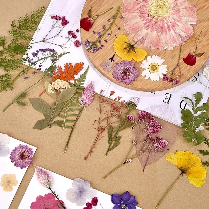 DALARAN 95Pcs Dried Pressed Flowers for Resin Mold Real Natural Bulk Big Dry Floral Leave for DIY Art Crafts Resin Jewelry Making Scrapbook Supplies Card Making Soap Candle DIY
