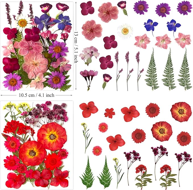 110 Pcs Pressed Dried Flowers for Resin Molds, Real Natural Flowers Leaves and Butterfly Bulk for DIY Art Nail Crafts, Jewelry, Candle, Soap Making