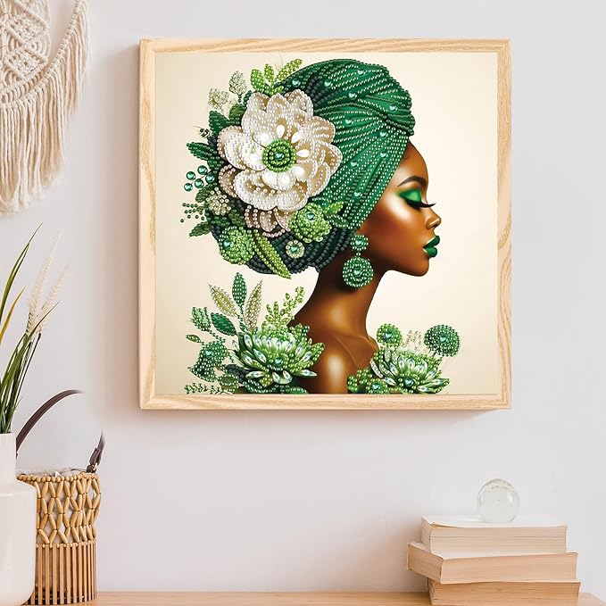Tontut Diamond Art Painting Kit, Green Hijab Flower Lady 5D DIY Special Shape Mosaic Crafts for Beginners and Adults, can be Gifted to Family and Friends, Great for Decorating Home and Office Walls