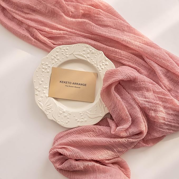 Keketoarrange 6pcs Cheesecloth Table Runner Dusty Rose Gauze 120 Inch 10 FT Rustic Boho Cheese Cloth Runner for Wedding Baby Shower Bridal Shower Party Long Sheer Centerpiece Fall Home Decoration