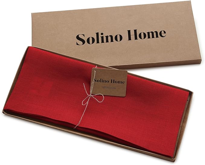 Solino Home Linen Red Table Runner 36 Inches - 100% Pure Linen Small Table Runner 14 x 36 Inch Ideal for Dresser and Coffee Tables - Fete - Valentines, Winter
